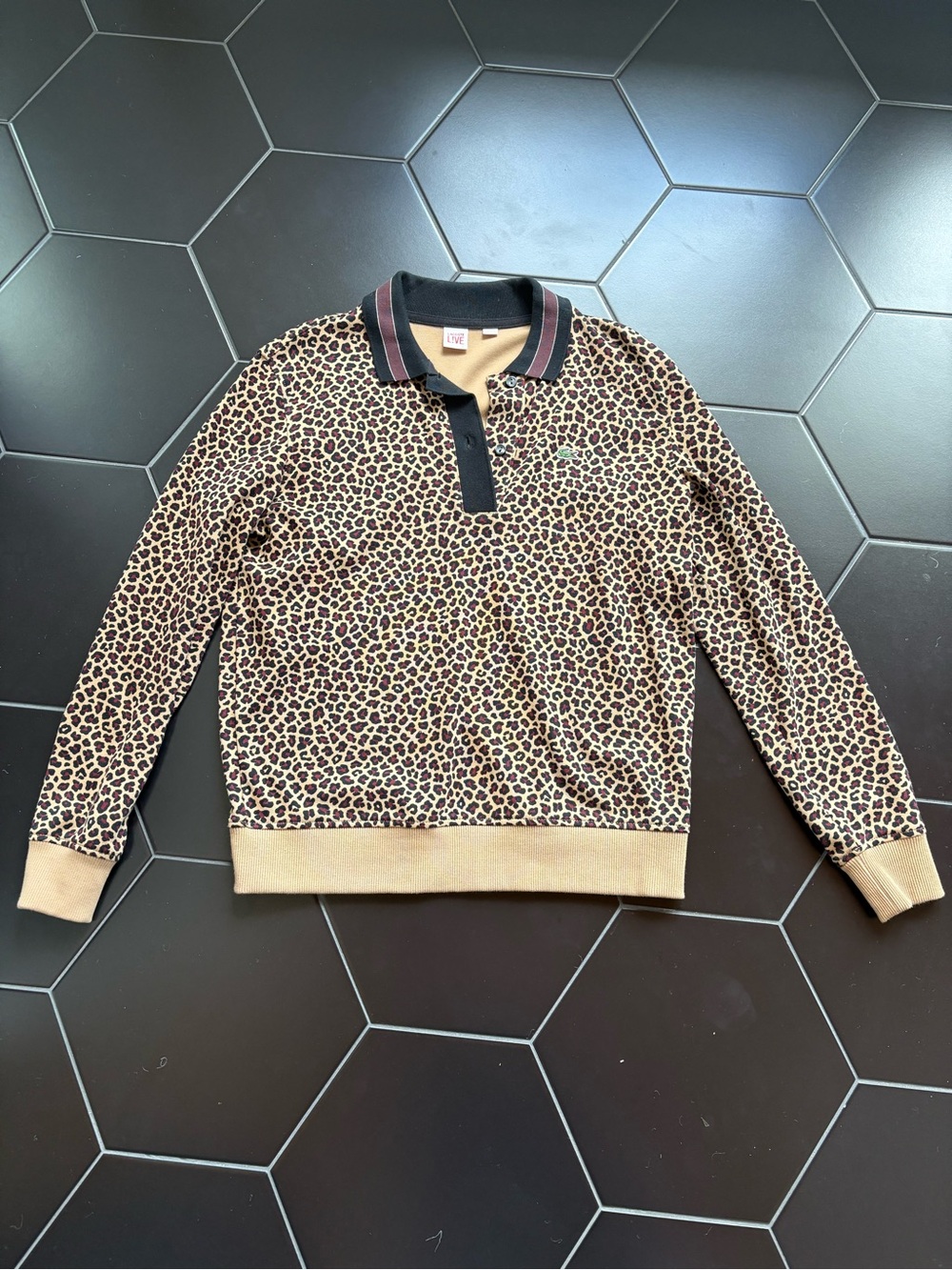 Lacoste women’s Leopard Print Polo Shirt - Tan/Black
